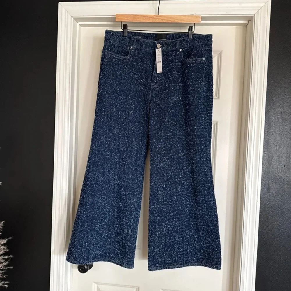 NWT WHBM White House Black Market Bouclé Mid Rise Wide Leg Jean size 12s - Picture 6 of 12
